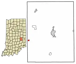 Location of Manilla in Rush County, Indiana.