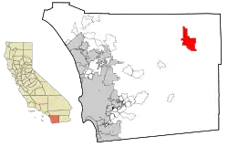Location in San Diego County and the state of California