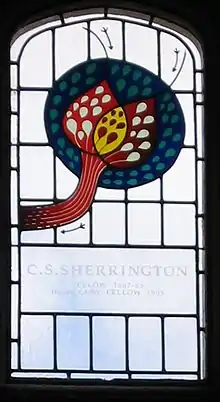 Stained glass window in dining hall