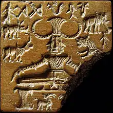 Proto-Shiva Stamp Seal; c. 2400-1900 BC; steatite; height: 3.6 cm; National Museum (New Delhi)