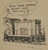 Cartoon advertisement in the Sing Brother, Sing! Sing booklet published by the Ahnapee and Western Railway