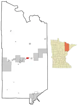 Location of the city of Biwabikwithin Saint Louis County, Minnesota