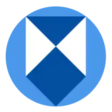 A royal blue and white shield, set in a mid-blue circle