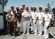 Photograph of Filipino American U.S. Navy personnel aboard the USS Comstock (LSD-45) at Naval Base San Diego.