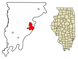 Location of Mount Carmel in Wabash County, Illinois.