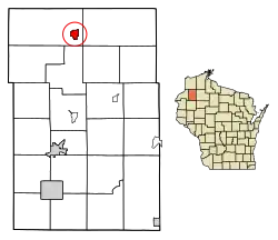 Location of Minong in Washburn County, Wisconsin.