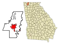 Location in Whitfield County and the state of Georgia