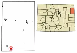 Location of the Kirk CDP in Yuma County, Colorado.