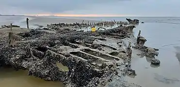Shipwreck of HMS Crested Eagle on the Zuydcoote beach.