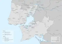 Concelhos na região de Lisboa em 1855.