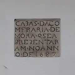 Lápide da Confraria de Mora, 1687, Santuário de Nossa Senhora de Brotas