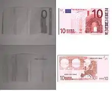 10 euro note picture by a câmera with no IR filter and normal photo for comparison on the right.