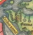 Ano 1493. Fragmento do mapa-múndi da Crónica de Nuremberga de Hartmann Schedel. O mapa, de inspiração Ptolomeica, situa Galicia como o territorio mais occidental do orbe coñecido.