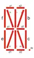 Os segmentos individuais de um display de dezesseis segmentos.