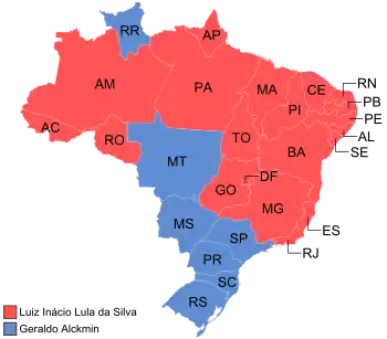 Estados e territórios onde cada candidato venceu, segundo a legenda.