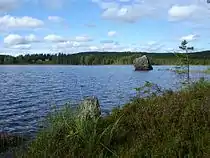 Lago Åbodsjön com pedregulho contendo pintura rupestre(Ångermanland)