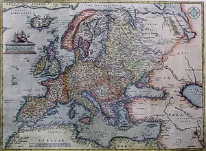 Mapa de Abraham Ortelius da Europa a partir de 1595