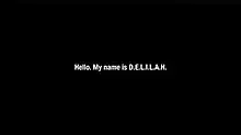 Uma tela preta com o texto "Hello my name is D.E.L.I.L.A.H."