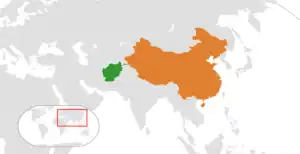Mapa indicando localização do Afeganistão e da China.