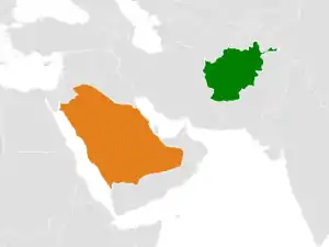 Mapa indicando localização do Afeganistão e da Arábia Saudita.