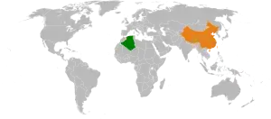 Mapa indicando localização da Argélia e da China.