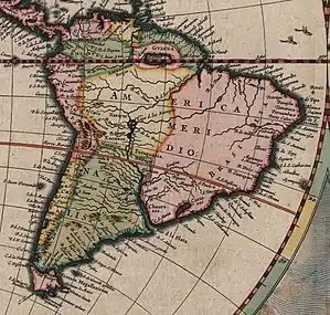 Cabo de Santo Agostinho como extremo oriental da América do Sul no Mapa do Mundo de Joan Blaeu, publicado por volta de 1664.