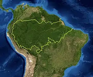 Distribuição da espécie na América do Sul(em destaque )