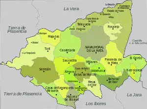 Mapa dos municípios da comarca de Campo Arañuelo