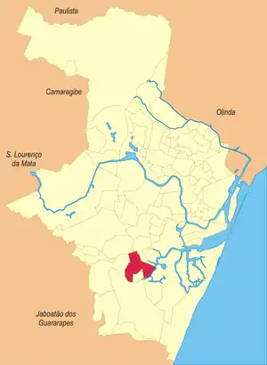 Localização do bairro Areias na cidade do Recife