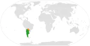 Mapa indicando localização da Argentina e do Paraguai.