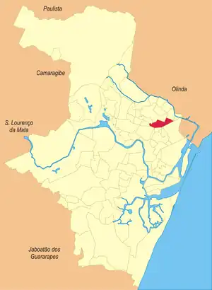 Localização do bairro do Arruda na cidade do Recife