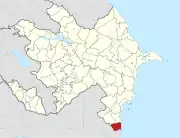 Mapa do Azerbaijão mostrando o distrito de Astara