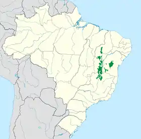 Localização da ecorregião das Florestas Secas da Mata Atlântica, segundo o WWF.