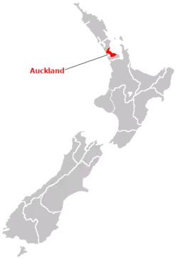 Localização de Auckland na Nova Zelândia