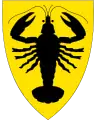 Brasão de armas do município de Aurskog-Høland (kommune), Noruega, "Or, a lobster haurient sable"