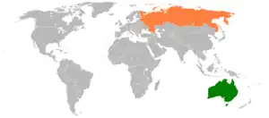 Mapa indicando localização da Austrália e da Rússia.