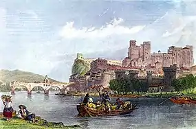 O Palais des Papes dominando o Ródano, desenho de T. Allom, gravura de E. Brandard, 1840