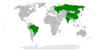 Mapa dos países BRIC