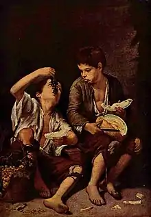 Jovens mendigos comendo uvas e melãoBartolomé Esteban Murillo