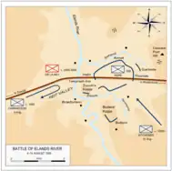 Colour map with military symbols depicting the location of various weapons and military units, and their movement