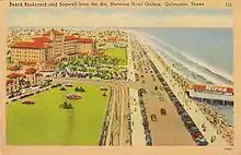 Seawall Boulevard and the Hotel Galvez in the 1940s