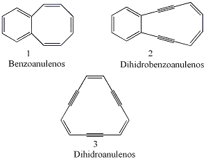 estrutura do benzoanuleno, dihidrobenzoanuleno e dihidroanuleno