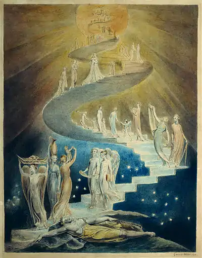 William Blake: A escada de Jacó, c. 1800. British Museum