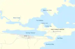 Mapa mostrando a área de Porto Stanley