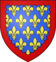 Armas de Berry como aparecem no relicário: d'azur semé de fleurs de lys d'or, à la bordure engrelée de gueules