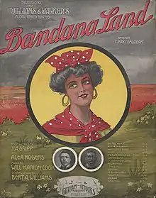 Partituras do musical da Broadway, Bandanna Land, Andréa Stephen Chevalier de Takacs, ilustrador, editora Gotham-Attucks, 1908
