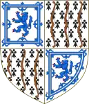 Exemplo de armas esquarteladas (Bowes-Lyon) com trechores em dois dos quartéis: Nos quartéis 1 e 4, argento e um leão rampante azure, armado e com a língua gules dentro de um trechor duplo florenciado do segundo (para Lyon); 2 e 3 arminhos e três arcos amarrados como pala em faixa peculiar (para Bowes).