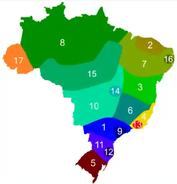 Mapa da extensão geográfica dos dialetos do português brasileiro