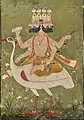 Divindade hindu Brahma montada em seu ganso.