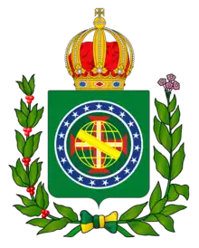 Pequenas Armas Imperiais (1822- c. 1870), com 19 estrela, pois o padrão com 20 estrelas só começou nos timbres da Imprensa Nacional na década de 1870.